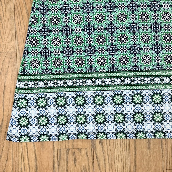 Max Studio Women’s Sleeveless Green and Blue Geometric Patterned Trapeze Dress L - Picture 8 of 13